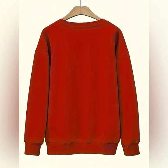Holiday Christmas Red Cotton Sweatshirt New Unisex Fleece Oversized Boutique - Picture 2 of 4